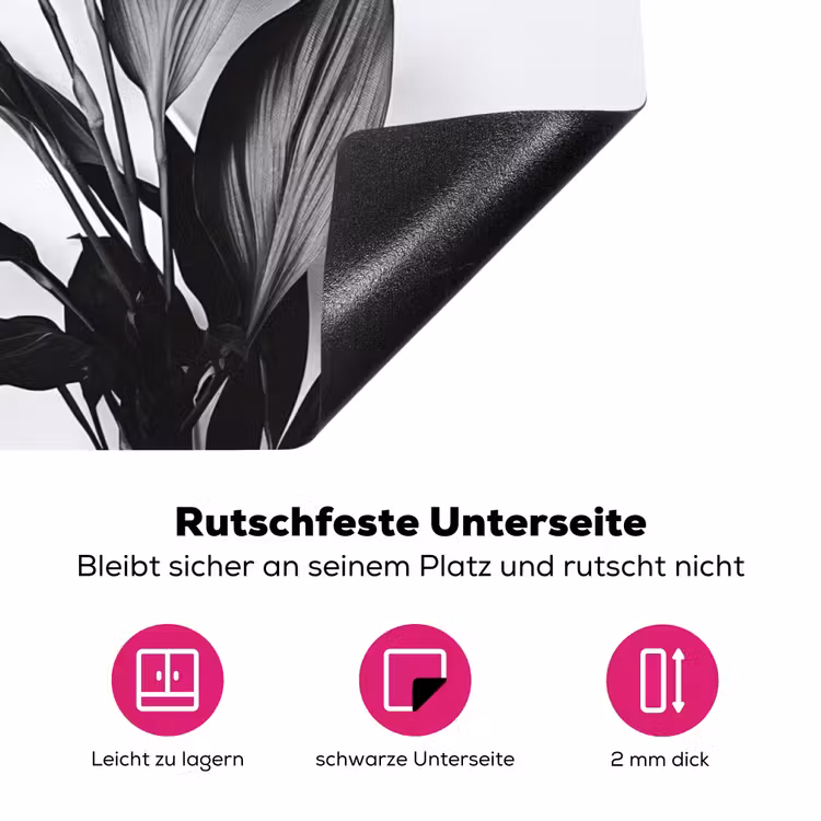 Plant - Bladeren - Minimalistisch - Zwart Inductie beschermer vinyl 3mm klein -zzzzzzz-lf-onderkant