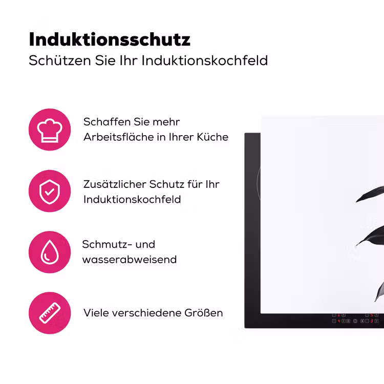 Plant - Bladeren - Minimalistisch - Zwart Inductie beschermer vinyl 3mm klein -zzzzzzz-lf-ups