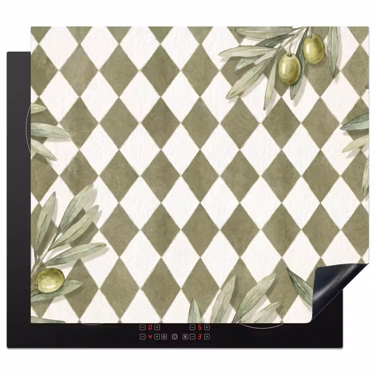 Plant - Olijftakken - Waterverf - Mediterraan - Groen Inductie beschermer vinyl 3mm middel -3d