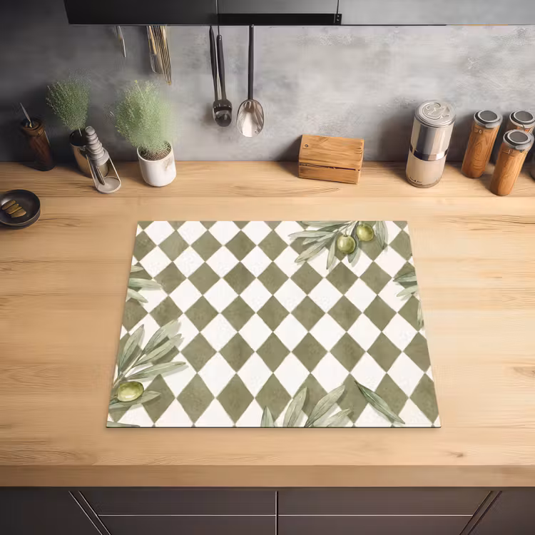 Plant - Olijftakken - Waterverf - Mediterraan - Groen Inductie beschermer vinyl 3mm middel -sfeer5
