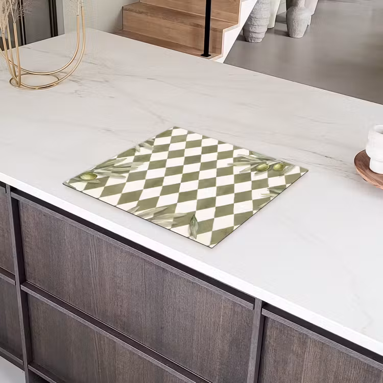 Plant - Olijftakken - Waterverf - Mediterraan - Groen Inductie beschermer vinyl 3mm middel -sfeer8