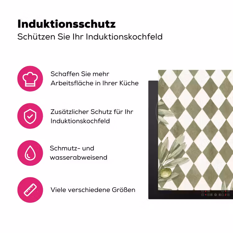 Plant - Olijftakken - Waterverf - Mediterraan - Groen Inductie beschermer vinyl 3mm middel -zzzzzzz-lf-ups