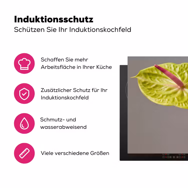 Planten - Anthurium - Groen - Roze Inductie beschermer vinyl 3mm klein -zzzzzzz-lf-ups