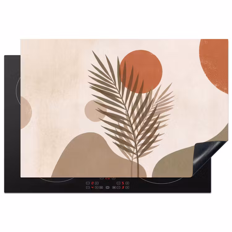 Planten - Bladeren - Abstract - Modern - Beige Inductie beschermer vinyl 3mm klein -3d