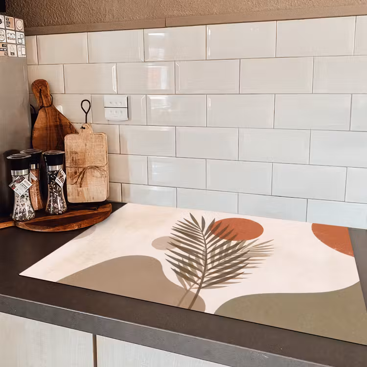 Planten - Bladeren - Abstract - Modern - Beige Inductie beschermer vinyl 3mm klein -sfeer3