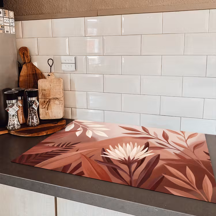 Planten - Bladeren - Botanisch - Modern - Bruin Inductie beschermer vinyl 3mm klein -sfeer3
