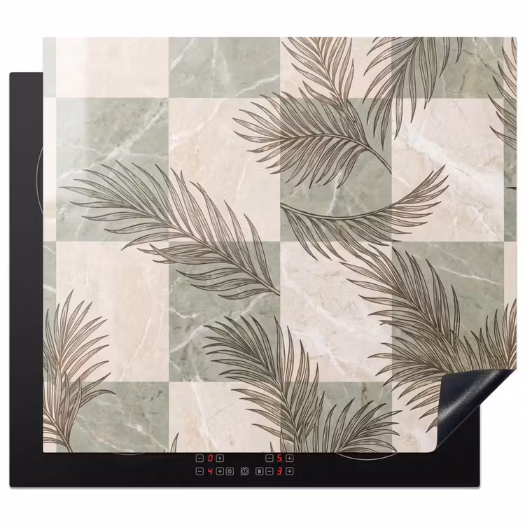 Planten - Bladeren - Marmer - Modern - Groen Inductie beschermer vinyl 3mm middel -3d