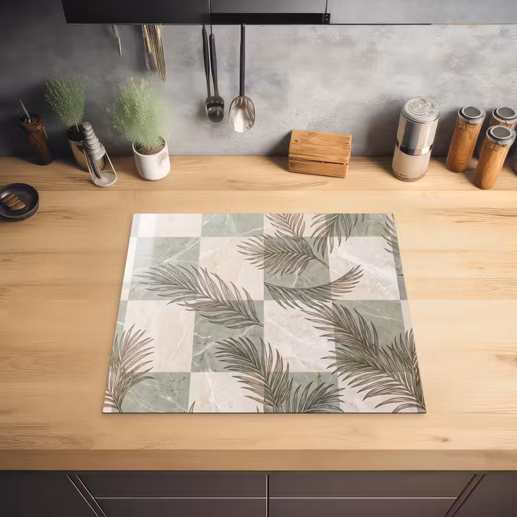 Planten - Bladeren - Marmer - Modern - Groen Inductie beschermer vinyl 3mm middel -sfeer5