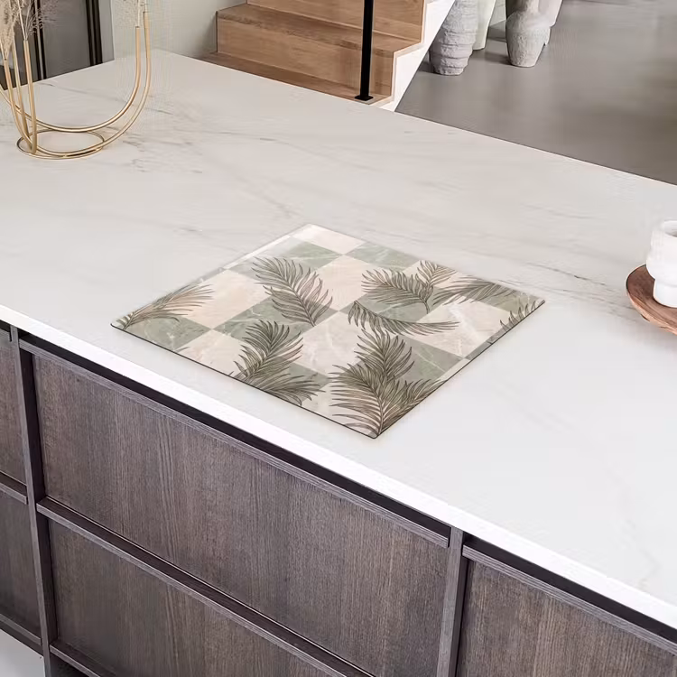 Planten - Bladeren - Marmer - Modern - Groen Inductie beschermer vinyl 3mm middel -sfeer8
