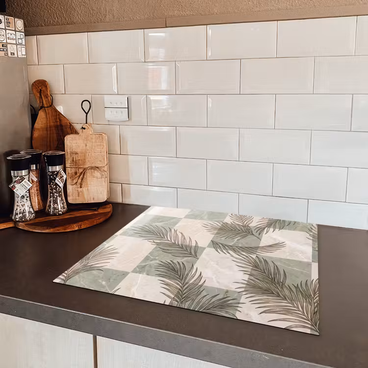 Planten - Bladeren - Marmer - Modern - Groen Inductie beschermer vinyl 3mm middel -sfeer3