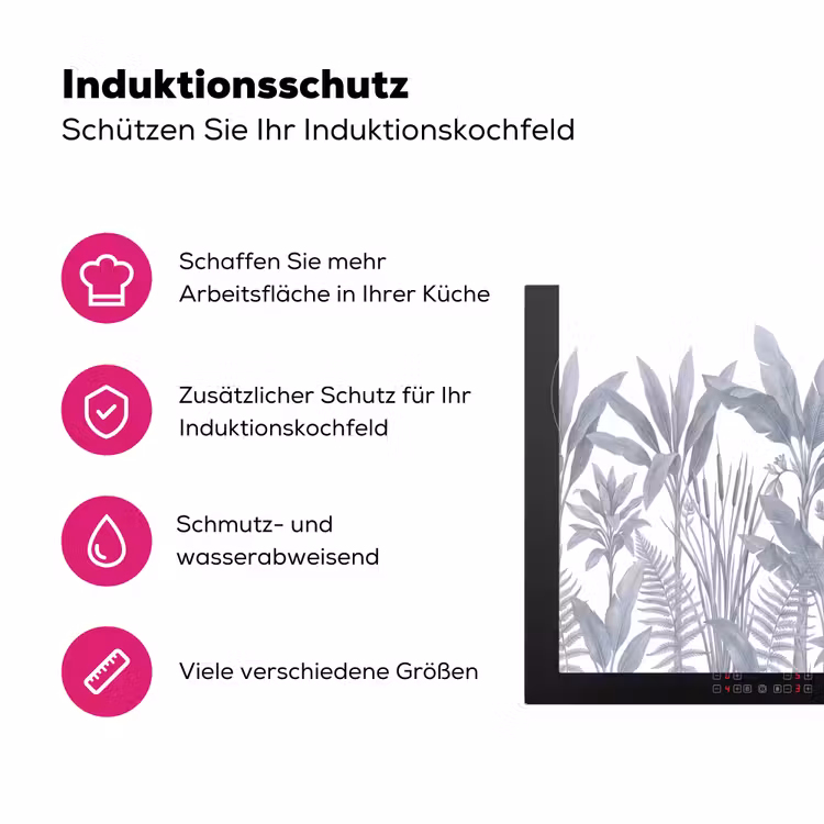 Planten - Bladeren - Natuur - Grijs Inductie beschermer vinyl 3mm middel -zzzzzzz-lf-ups