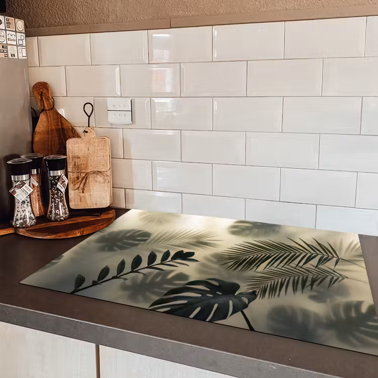 Planten - Bladeren - Schaduwen - Groen - Modern Inductie beschermer vinyl 3mm klein -sfeer3