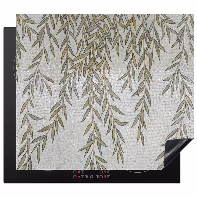 Planten - Mozaïek - Patroon - Groen - Blauw Inductie beschermer vinyl 3mm middel -3d