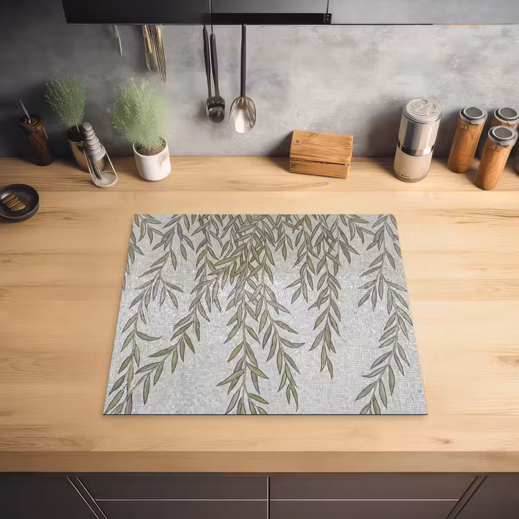 Planten - Mozaïek - Patroon - Groen - Blauw Inductie beschermer vinyl 3mm middel -sfeer5