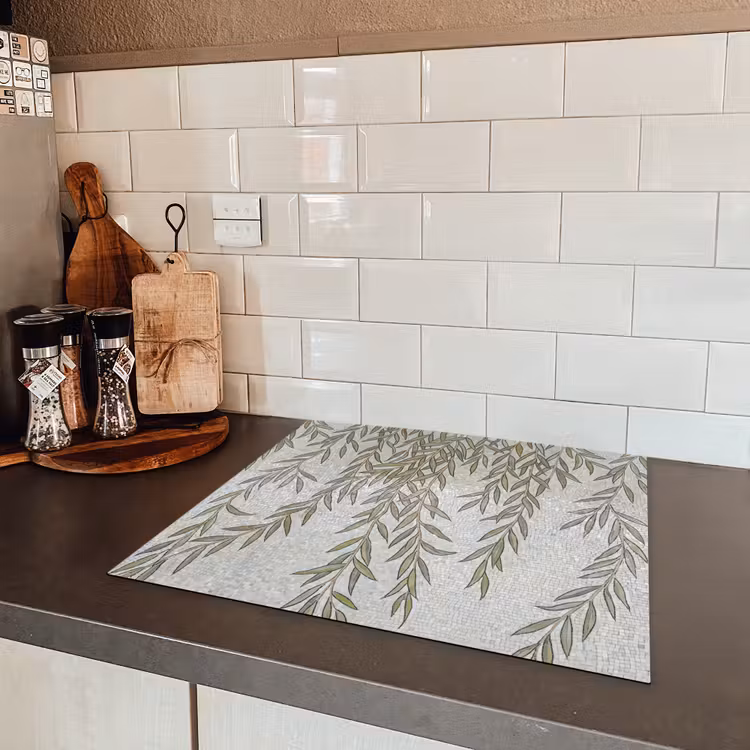 Planten - Mozaïek - Patroon - Groen - Blauw Inductie beschermer vinyl 3mm middel -sfeer3