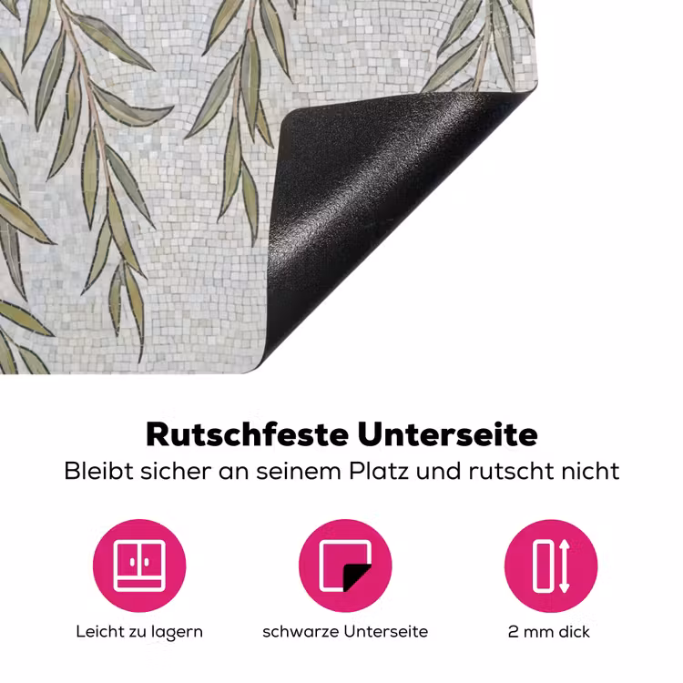 Planten - Mozaïek - Patroon - Groen - Blauw Inductie beschermer vinyl 3mm middel -zzzzzzz-lf-onderkant