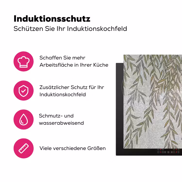 Planten - Mozaïek - Patroon - Groen - Blauw Inductie beschermer vinyl 3mm middel -zzzzzzz-lf-ups