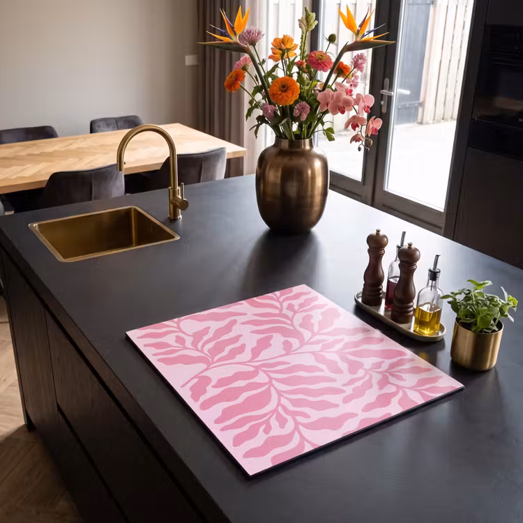 Planten - Organisch - Abstract - Modern - Roze Inductie beschermer vinyl 3mm middel -sfeer5