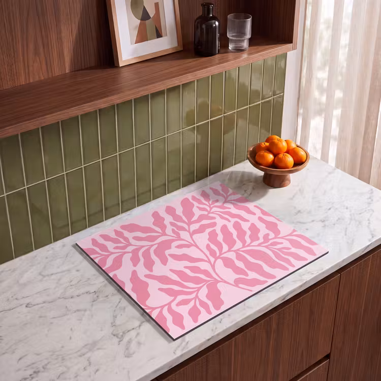 Planten - Organisch - Abstract - Modern - Roze Inductie beschermer vinyl 3mm middel -sfeer8