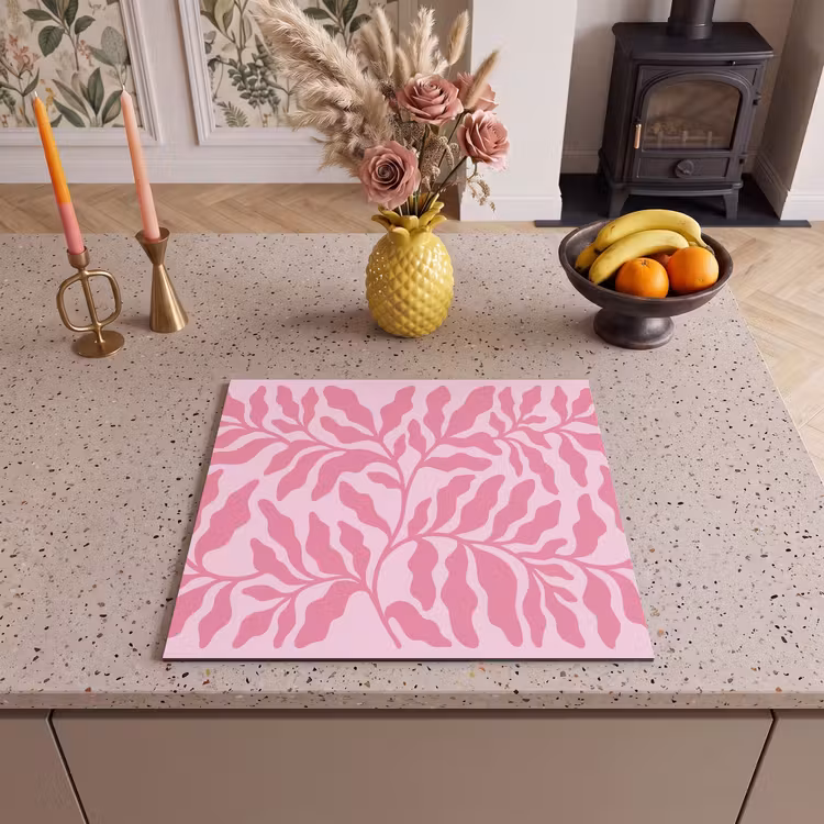 Planten - Organisch - Abstract - Modern - Roze Inductie beschermer vinyl 3mm middel -sfeer3