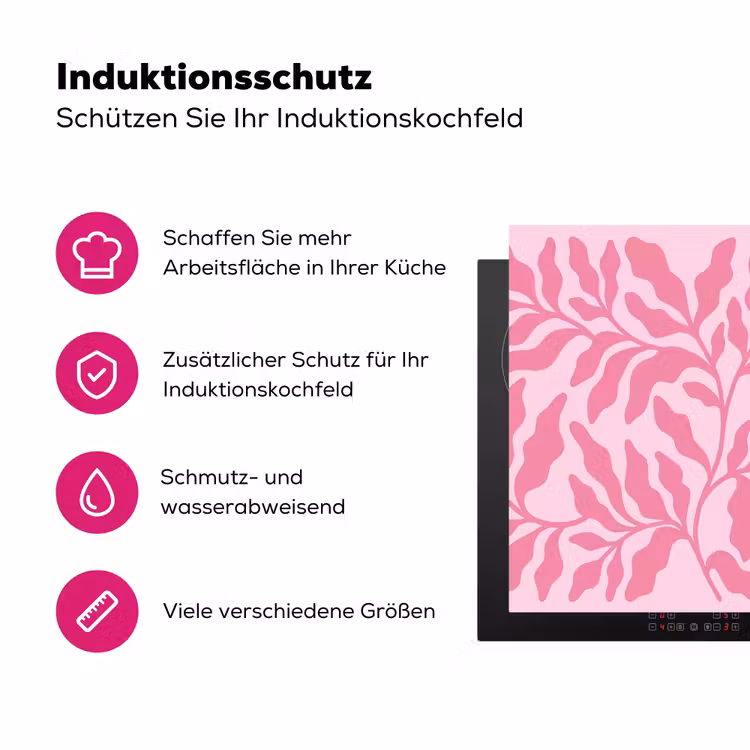 Planten - Organisch - Abstract - Modern - Roze Inductie beschermer vinyl 3mm middel -zzzzzzz-lf-ups
