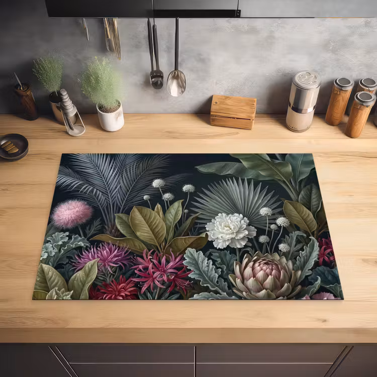 Planten - Tropisch - Botanisch - Donker - Groen Inductie beschermer vinyl 3mm klein -sfeer5
