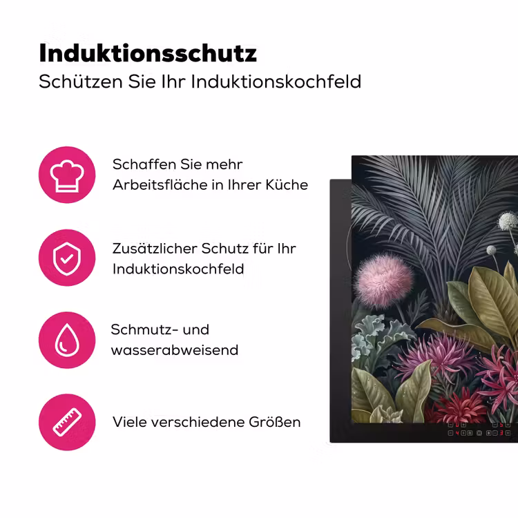 Planten - Tropisch - Botanisch - Donker - Groen Inductie beschermer vinyl 3mm klein -zzzzzzz-lf-ups