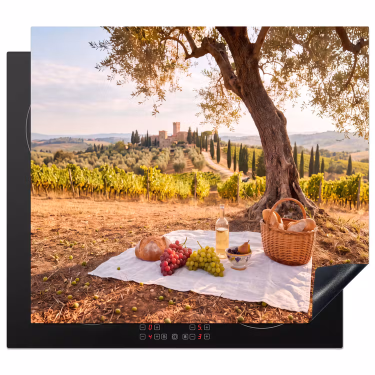 Picknick - Wijngaard - Landschap - Zomer - Eten Inductie beschermer vinyl 3mm middel -3d