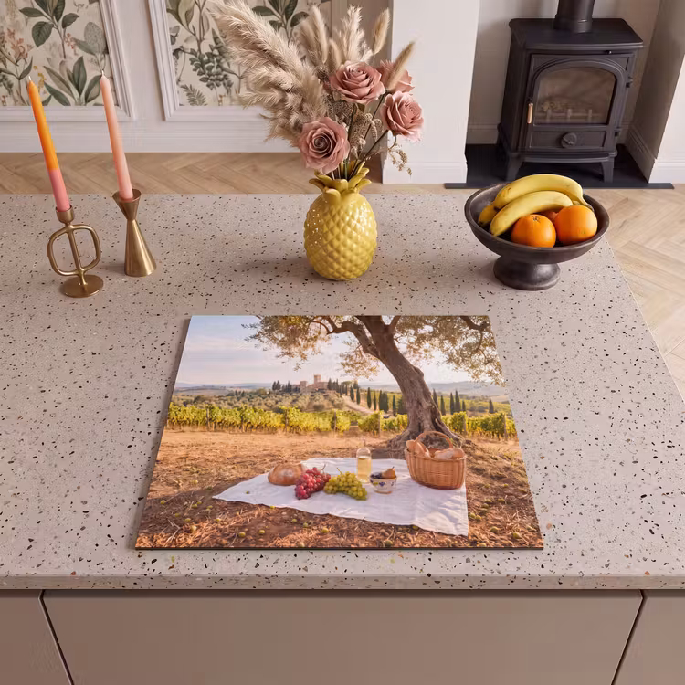 Picknick - Wijngaard - Landschap - Zomer - Eten Inductie beschermer vinyl 3mm middel -sfeer3
