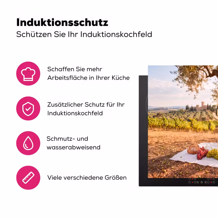 Picknick - Wijngaard - Landschap - Zomer - Eten Inductie beschermer vinyl 3mm middel -zzzzzzz-lf-ups