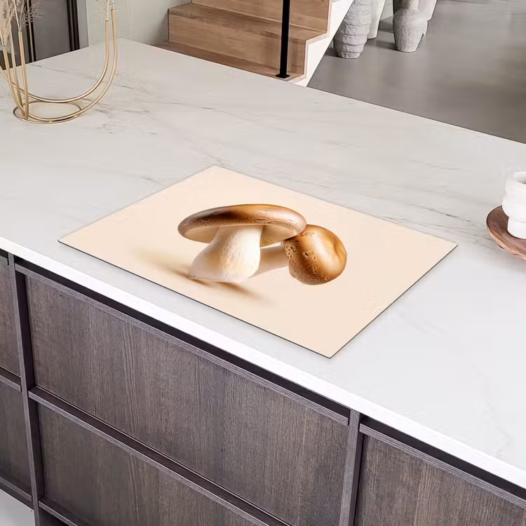 Champignons - Zacht - Beige Inductie beschermer vinyl 3mm klein -sfeer8
