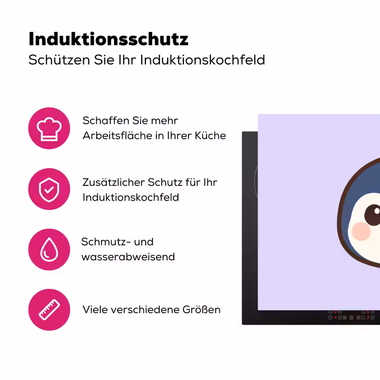 Pinguïn - Paars - Schattig Inductie beschermer vinyl 3mm klein -zzzzzzz-lf-ups