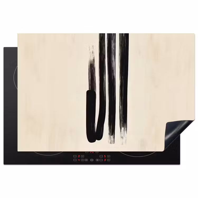 Penseelstreken - Verticaal - Zwart Inductie beschermer vinyl 3mm klein -3d