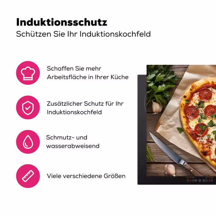 Pizza - Hart - Pepperoni - Tomaat Inductie beschermer vinyl 3mm klein -zzzzzzz-lf-ups