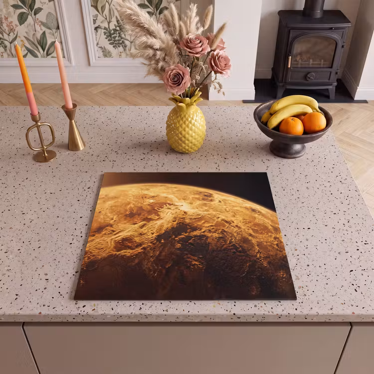 Herdabdeckplatte - Planet – Weltraum – Orange - Planeet - Ruimte - Oranje Inductie beschermer vinyl 3mm middel