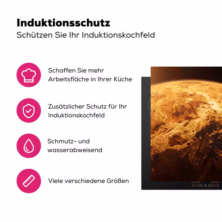 Herdabdeckplatte - Planet – Weltraum – Orange - Planeet - Ruimte - Oranje Inductie beschermer vinyl 3mm middel