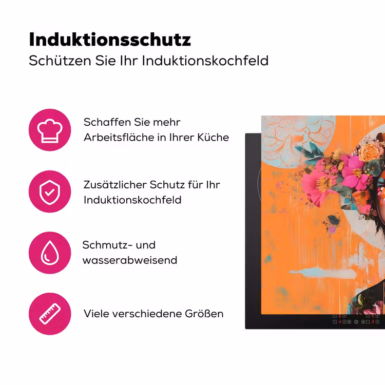 Portret - Vrouw - Abstract - Bloemen Inductie beschermer vinyl 3mm klein -zzzzzzz-lf-ups