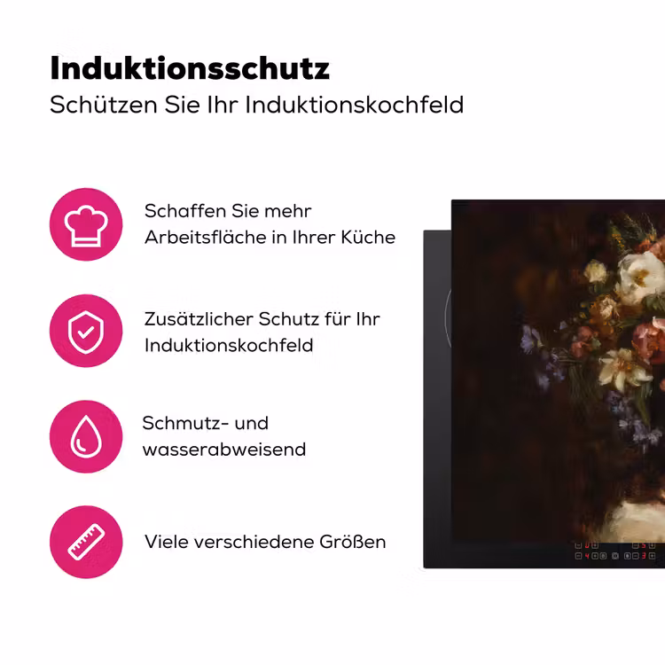 Portret - Vrouw - Bloemen Inductie beschermer vinyl 3mm klein -zzzzzzz-lf-ups