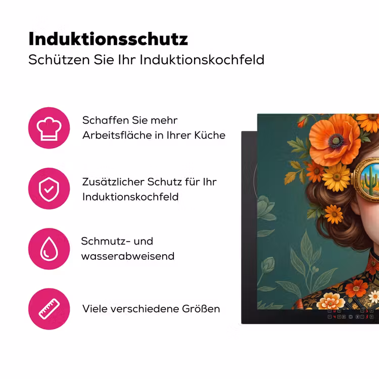 Portret - Vrouw - Kleurrijk - Expressief Inductie beschermer vinyl 3mm klein -zzzzzzz-lf-ups