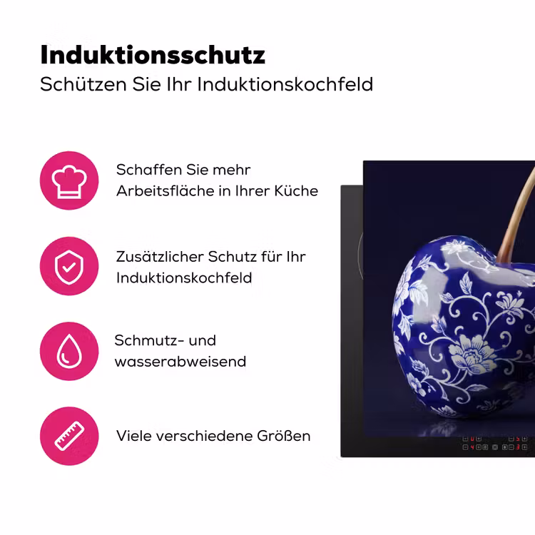 Porselein- Kersen - Delfts - Blauw Inductie beschermer vinyl 3mm klein -zzzzzzz-lf-ups