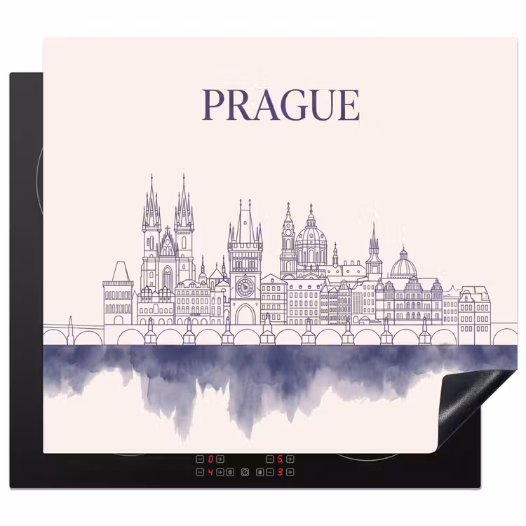 Praag - Skyline - Architectuur - Blauw Inductie beschermer vinyl 3mm middel -3d