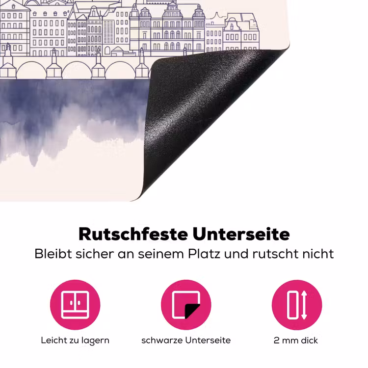 Praag - Skyline - Architectuur - Blauw Inductie beschermer vinyl 3mm middel -zzzzzzz-lf-onderkant