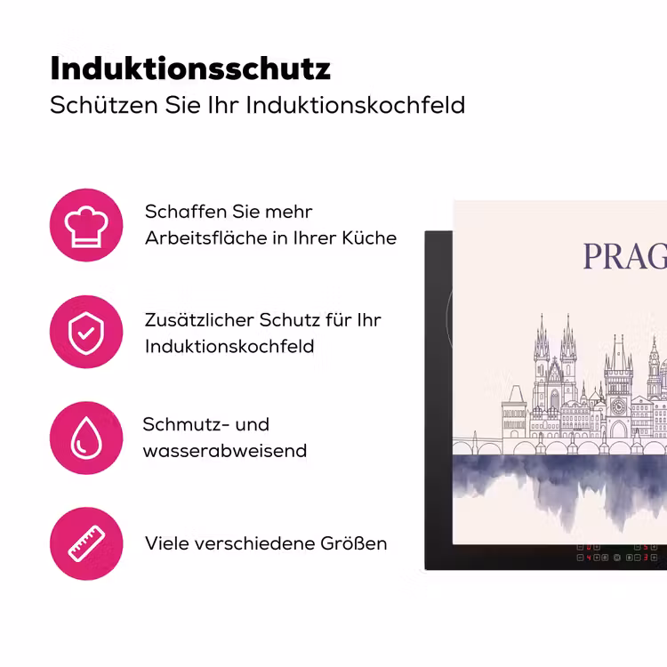Praag - Skyline - Architectuur - Blauw Inductie beschermer vinyl 3mm middel -zzzzzzz-lf-ups