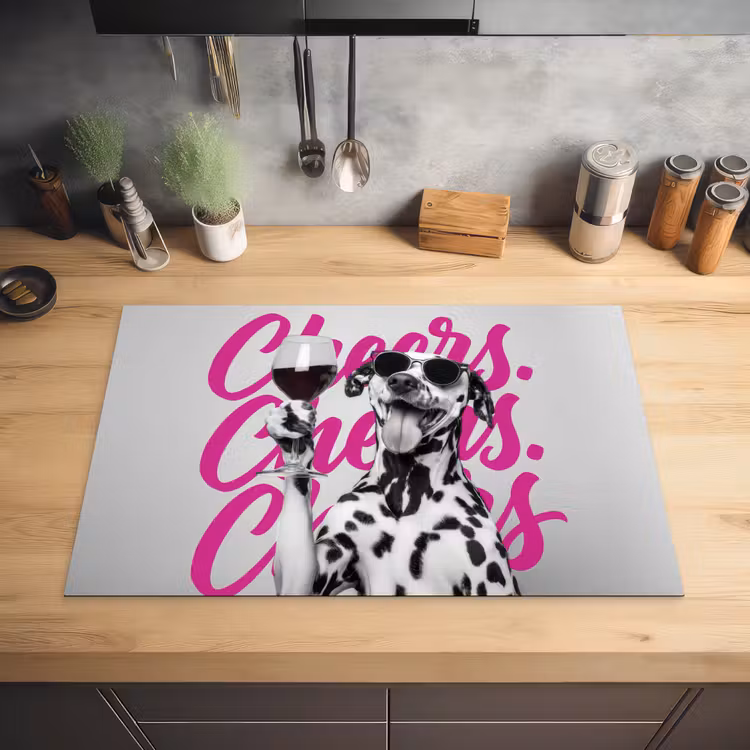 Cheers - Hond - Roze - Wijn Inductie beschermer vinyl 3mm klein -sfeer5