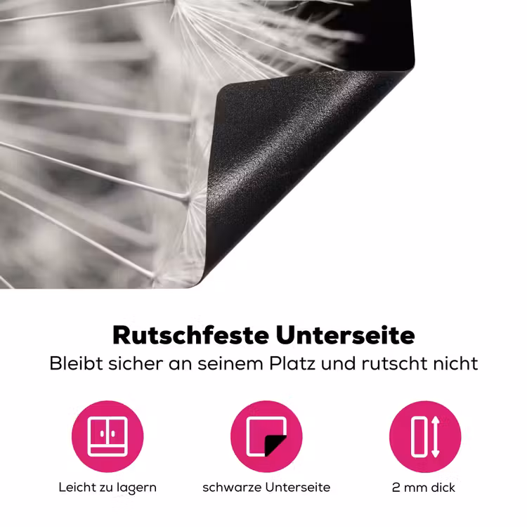 Paardenbloem - Zwart - Wit Inductie beschermer vinyl 3mm klein -zzzzzzz-lf-onderkant