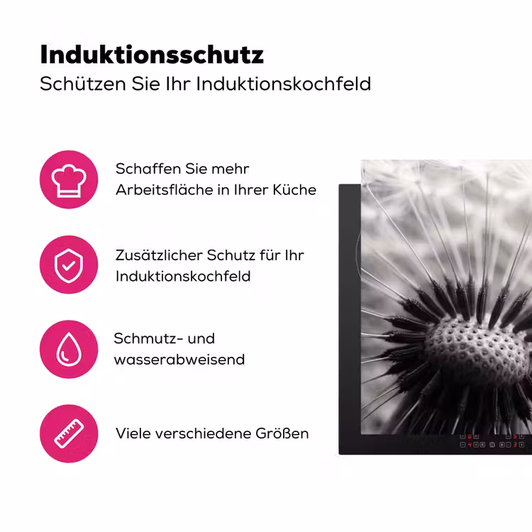 Paardenbloem - Zwart - Wit Inductie beschermer vinyl 3mm klein -zzzzzzz-lf-ups