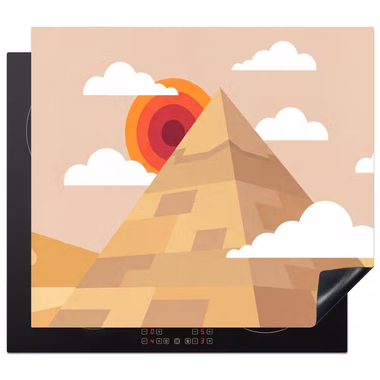 Piramide - Zon - Woestijn - Modern - Oranje Inductie beschermer vinyl 3mm middel -3d