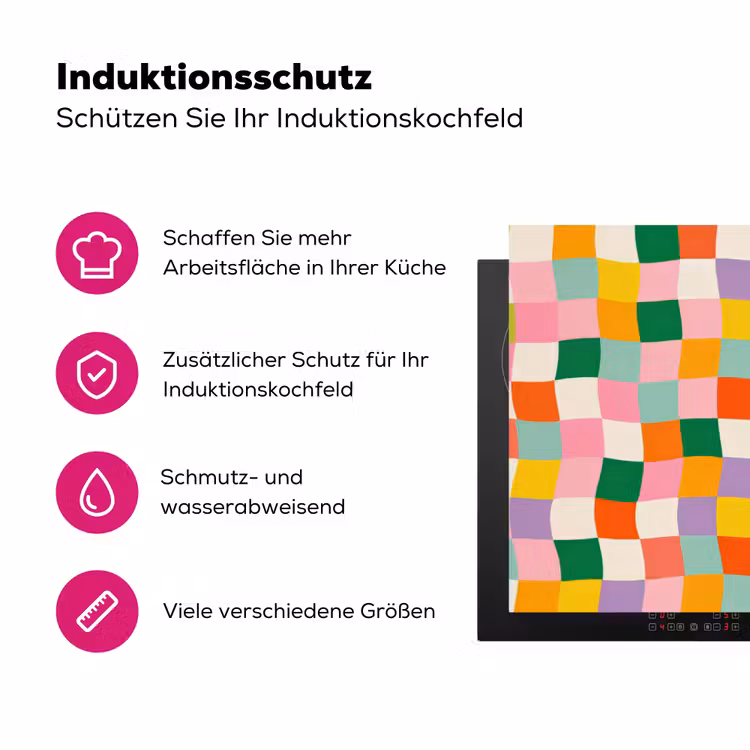 Vierkanten - Kleurrijk - Golvend Inductie beschermer vinyl 3mm klein -zzzzzzz-lf-ups