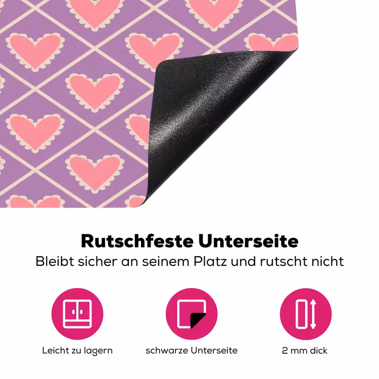 Ruit - Patroon - Paars - Hartjes Inductie beschermer vinyl 3mm klein 276 -zzzzzzz-lf-onderkant