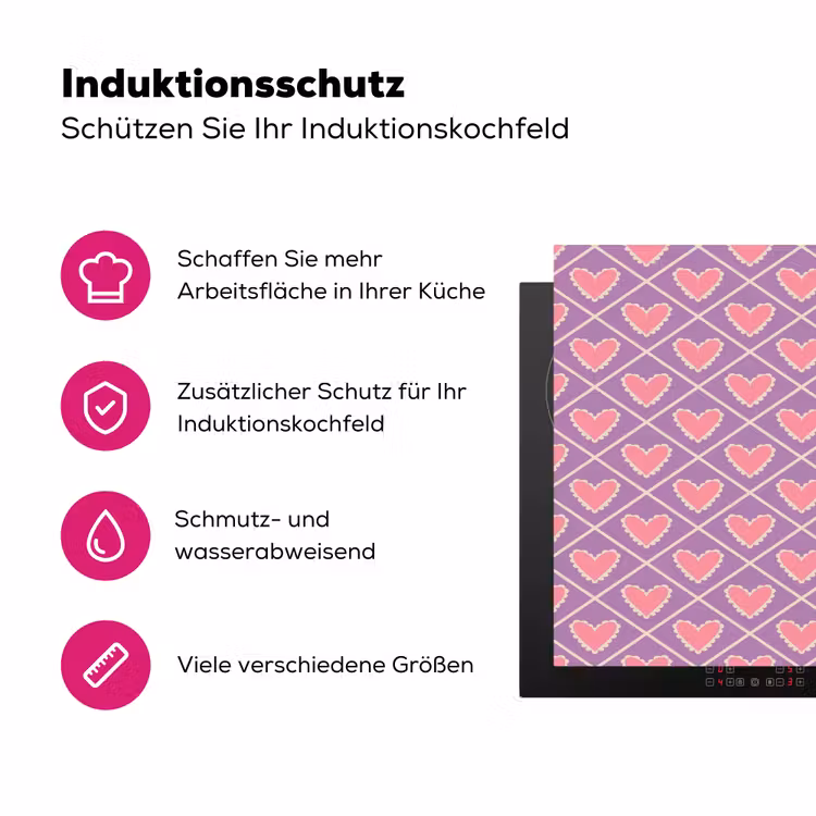 Ruit - Patroon - Paars - Hartjes Inductie beschermer vinyl 3mm klein 276 -zzzzzzz-lf-ups